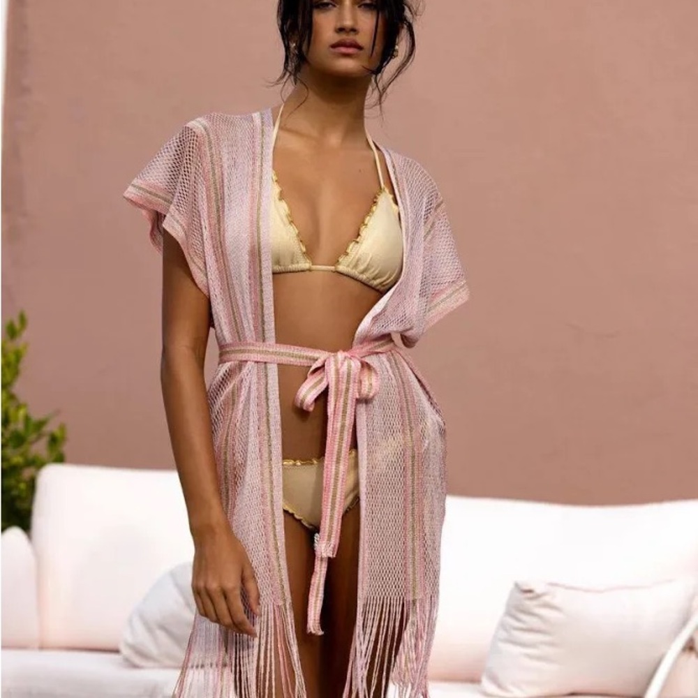 Luli Fama Pink Fringe Swim Coverup